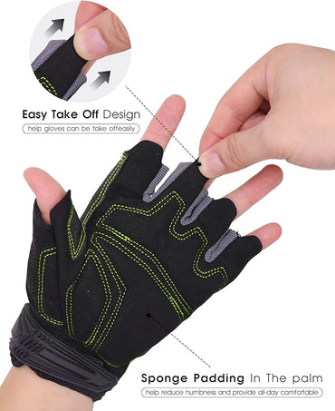 HANDLANDY Fingerless Work Gloves for Men Utility Padded Half Finger Driving Working Gloves (Large, Green)