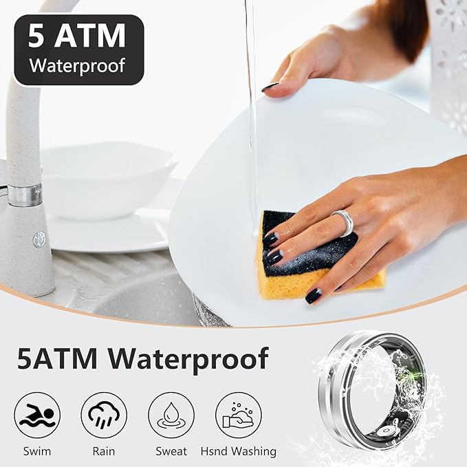 Thin Smart Ring for Fitness & Health Tracking -Heart Rate/Blood Oxygen Monitor, 5ATM Waterproof, Sleep Analysis, Pedometer -No APP Subscription Compatible with Smartphone (Silver, 11)