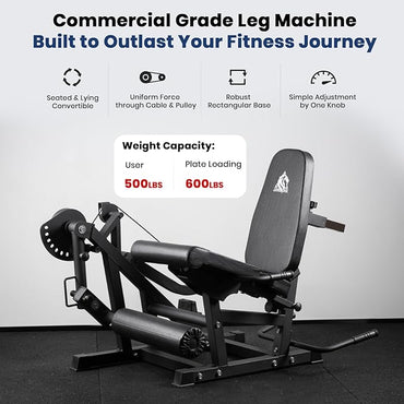 LIONSCOOL Leg Extension and Curl Machine V4.0, 1100lbs Capacity Adjustable Seated Leg Extension, Lying Leg Curl Bench, Cable Operated 2” Plate Loadable Lower Body Exercise Equipment for Home Gym