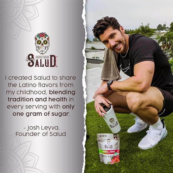 Salud 2-in-1 Energy Drink Powder + Focus, Cherry Lime, Organic Caffeine, B6 + B12, Theanine, Clean Energy Drink Packets, Agua Fresca Mix, Non-GMO, Gluten Free, Vegan, 1g of Sugar, (15 Servings)
