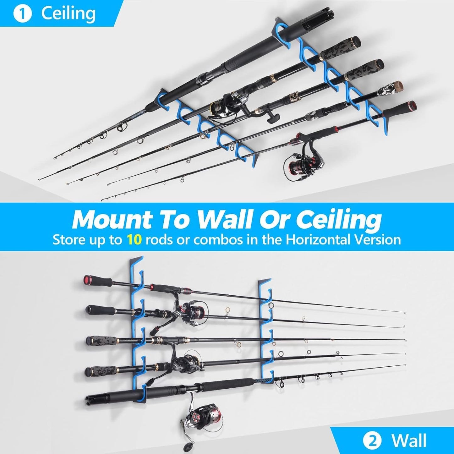 PLUSINNO Fishing Backpack with Rod Holders & Cooler and H5 Horizontal Fishing Rod/Pole Holders for Garage