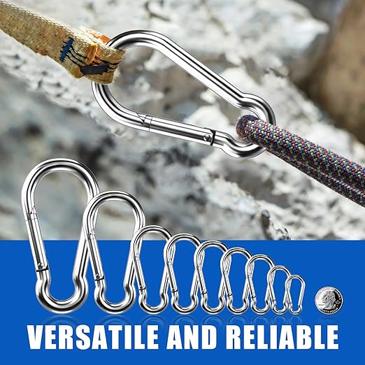 Small Carabiner Clip Hooks, 15pcs 3.54 inch Carabiners Heavy Duty, 304 Stainless Steel Spring Snap Hook Fits Camping Hiking, Metal Clips for Rope Chain Keys Rings