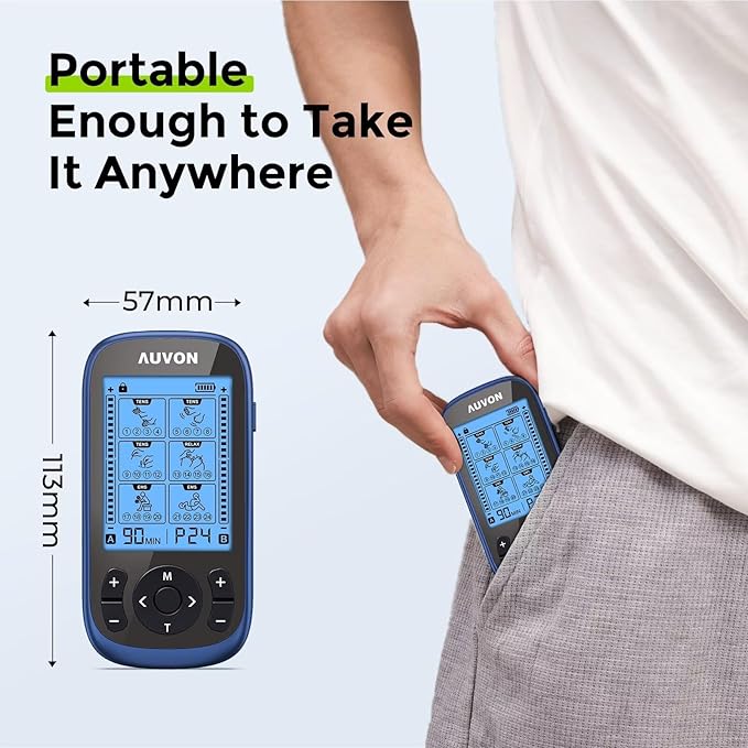 AUVON 3-in-1 TENS Unit Muscle Stimulator, EMS Massage Machine with 40 Intensities for Gradual Shoulder, Sciatica, Back Pain Relief, 24 Modes Rechargeable Electronic Pulse Massager with 12 TENS Pads