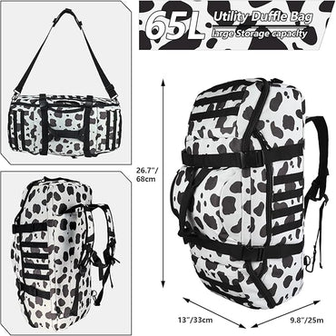 65L Large Duffle Bag, 3-in-1 Tactical Backpack MOLLE Pack for Sports, Gym, Outdoor, Cow Color