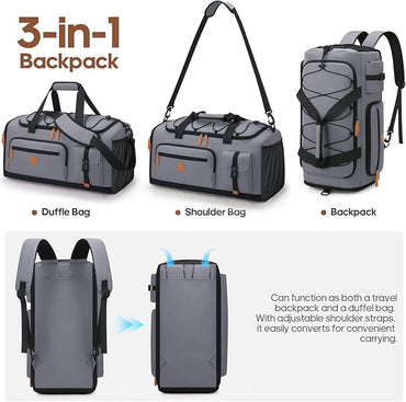 Gym Bag for Men and Women with Shoe & Laptop Compartment, 3-in-1 Sports Travel Duffel Bag Anti-Theft Weekender Carry-On Backpack for Airplane & Workout, Overnight Travel Bag,35L (Dark Grey, Medium)