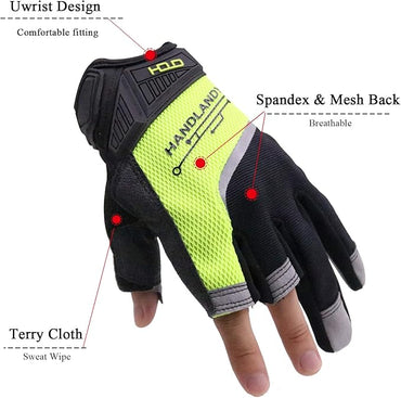 HANDLANDY Framer Work Gloves Open-Finger Carpenters Gloves, Fingerless Gaming Gloves for Tactical Shooting, Airsoft, Hunting, Police Work and Hiking XL