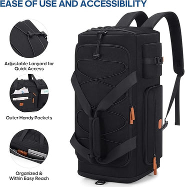 Gym Bag for Men and Women with Shoe & Laptop Compartment, 3-in-1 Sports Travel Duffel Bag Anti-Theft Weekender Carry-On Backpack for Airplane & Workout, Overnight Travel Bag,35L (Black, Medium)