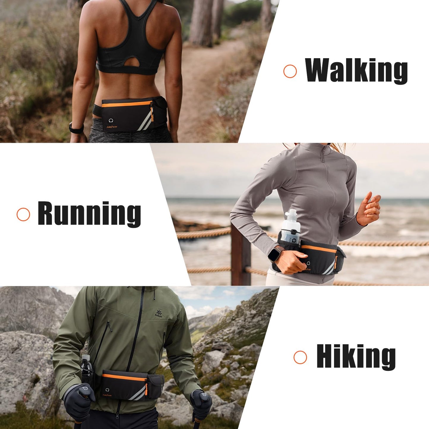 Running Belt with Water Bottle Holder: Detachable Bottle Pouch - Slim Running Belt - Large Capacity No Bounce for Walking(Bottles NOT Included)