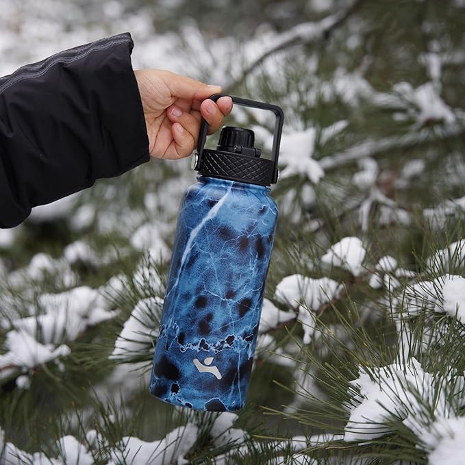 22oz Stainless Steel Bottles with 3 Lids Sport Insulated Water Bottle,Bamboo Grove