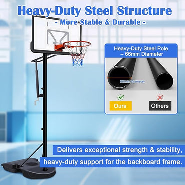 Portable Basketball Hoop with Stable Base, Basketball Hoop Goal System for Teens Adults, Heavy-Duty Steel, Adjustable Height, Easy to Move, Outdoor & Indoor Use