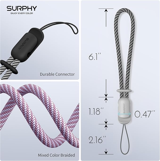 SURPHY 3 Pack Phone Wrist Strap with CellPhone Tether Tab, Cellphone Lanyard, Phone Strap with 2-Color Braided, Wrist Lanyard