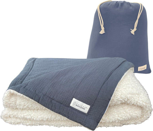 E-M-F Blanket - Organic Cotton Crepe & Sherpa Blanket, with EcoMesh™ Faraday Silver Liner - Size 48x59 inch (122cm x 150cm) - ideal for everyday 5 G, B T, Smart Meter & Wi Fi environments