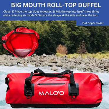 Malo'o Waterproof Dry Bag Duffel 40L/60L/100L, Roll Top Duffel Keeps Gear Dry for Kayaking, Rafting, Boating, Swimming, Camping, Hiking, Beach, Fishing - Internal & External Pockets and Molle Loops