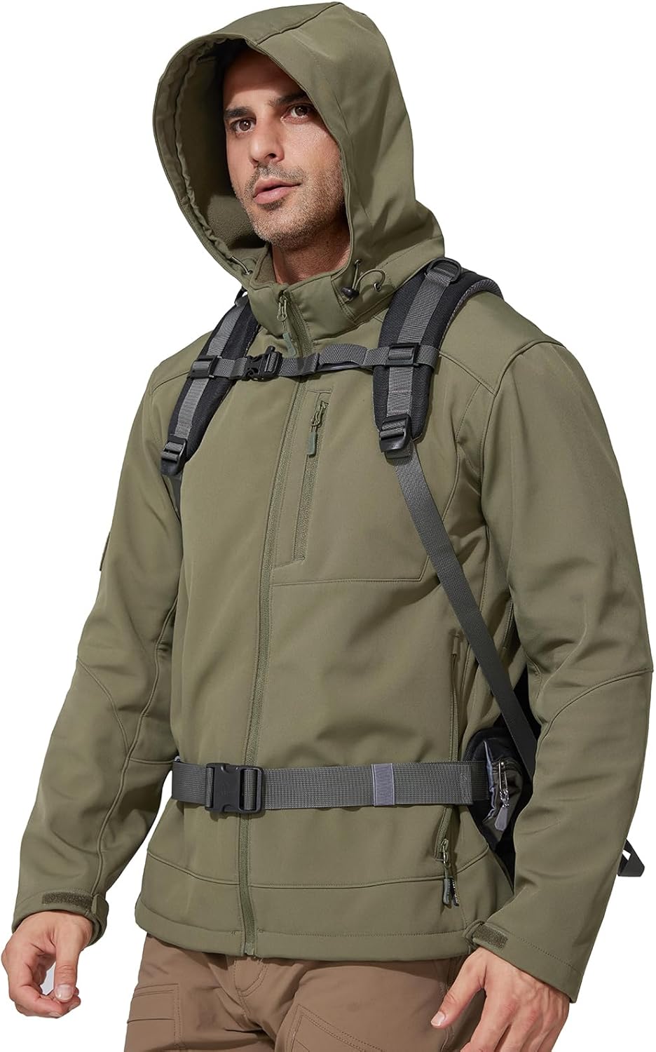 FREE SOLDIER Softshell Jackets for Men Water Resistant Fleece Lined Tactical Hunting Winter Windbreaker with Detachable Hood(Black,2XL)