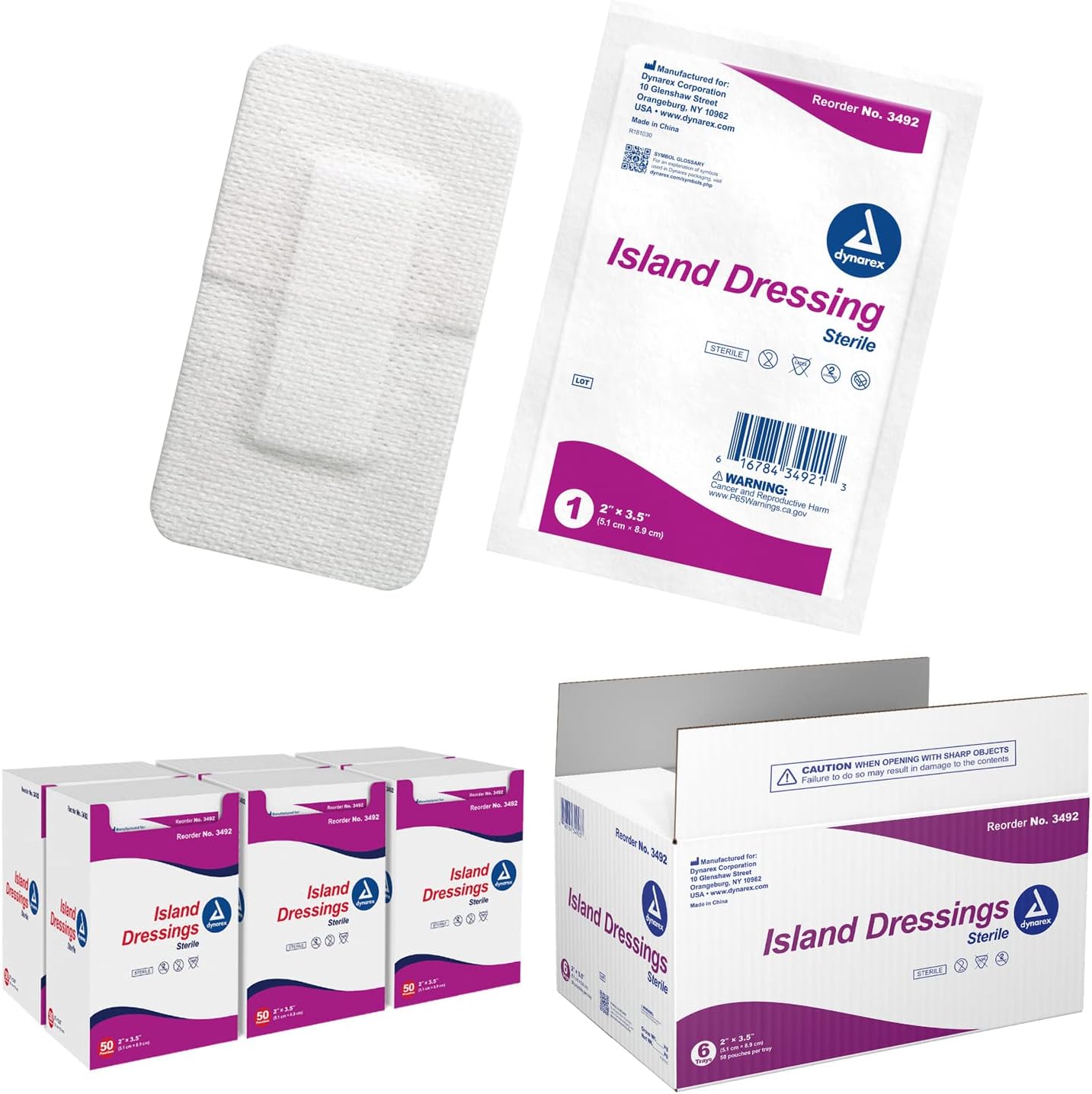 Dynarex Island Dressing Sterile, 2" x 3.5" - 50ea/bx 6bxs/cs (300 Count)