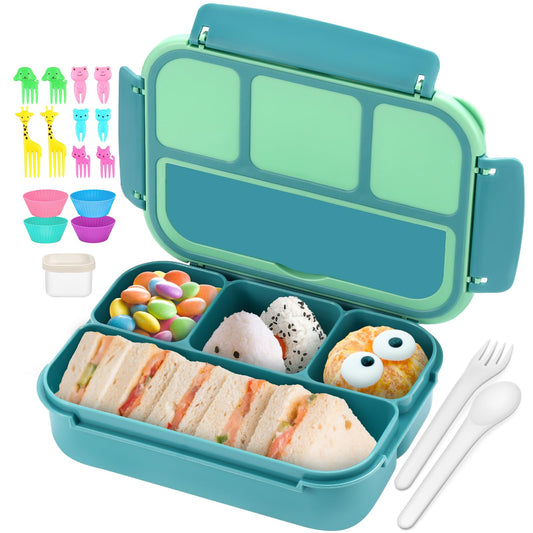 Bento Lunch Box for Kids - 4 Compartment Leak-Proof School Lunch Container with Utensils Purple