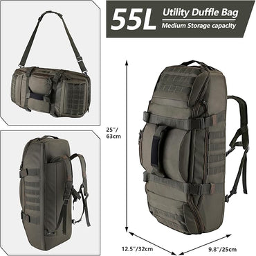55L Large Duffle Bag, 3-in-1 Tactical Backpack MOLLE Pack for Sports, Gym, Outdoor, Olive Green