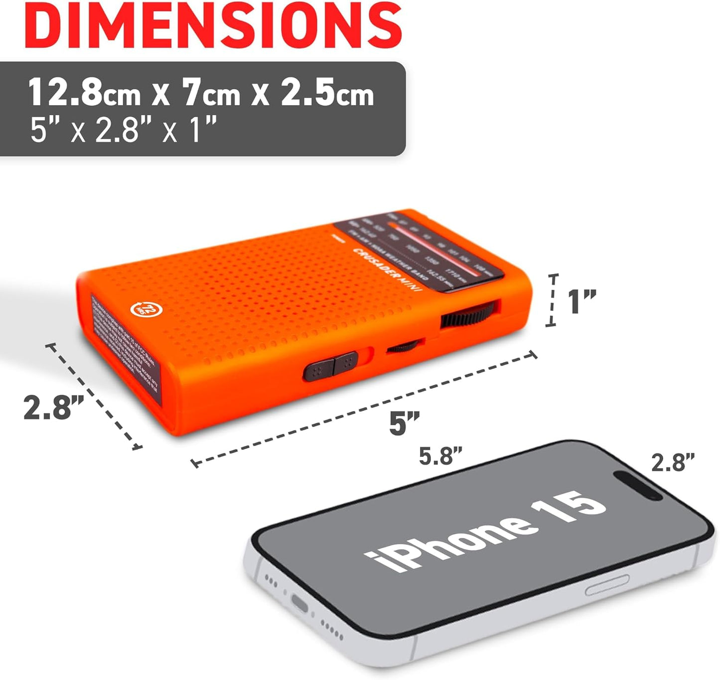 72 HRS (Upgraded) 72HRS CRUSADER MINI NOAA/AM/FM Emergency Weather Radio, Powered by 2AA Battery(Not Included), Premium Designer Radio with Finest Tuning Knob and Speaker (Red)