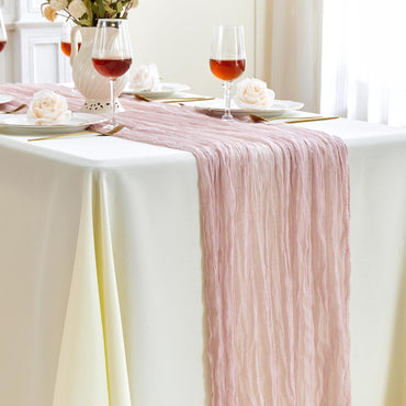 ZKPMJH 6PCS Dusty Pink Cheese Cloth Table Runner 35x120in Boho Gauze
