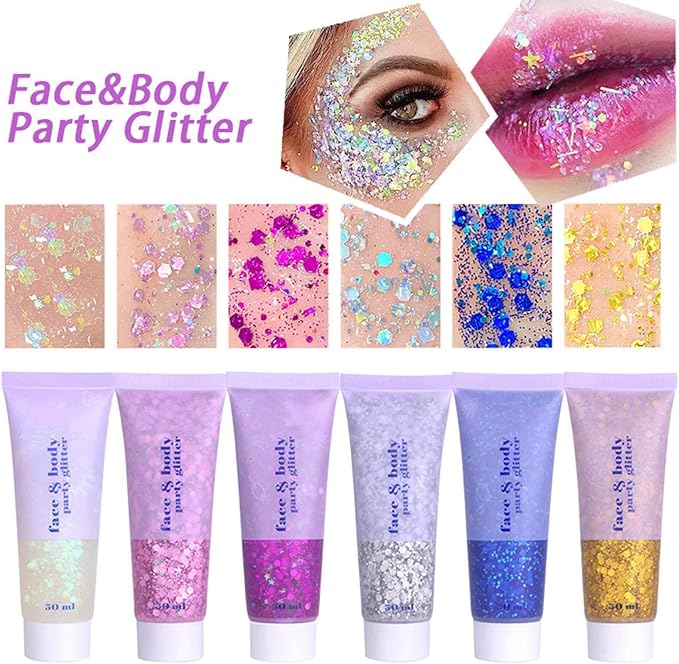 MEICOLY Clear White Body Glitter,Mardi Gras Face Glitter Makeup for Kids Women,Face Glitter for Running,Sparkly Chunky Hair Glitter,Singer Concert Festival Rave Accessories,Mermaid Glitter Face Paint