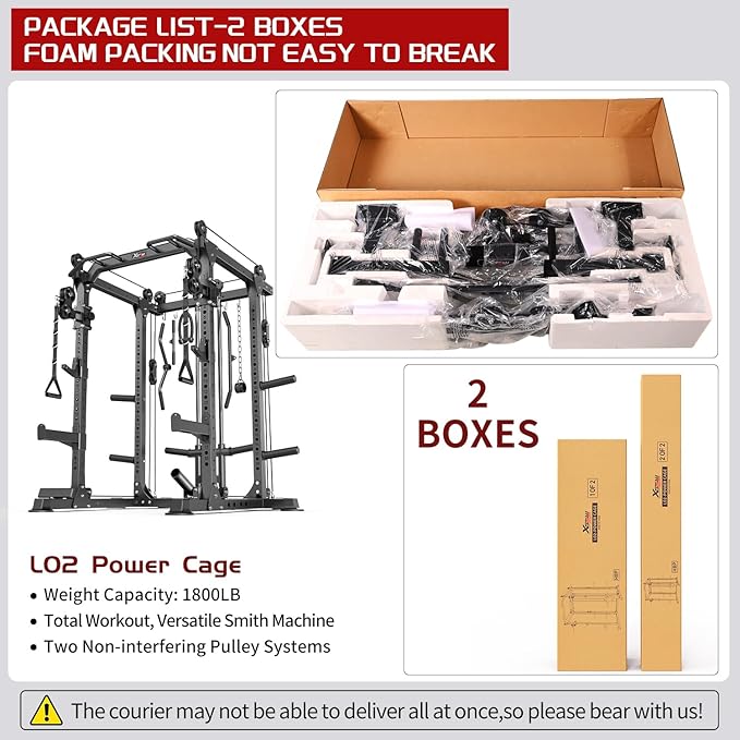 Power Cages Multi-Purpose Squat Rack with Cable Crossover System, Matching Weight Bench, Olympic Barbell Weight Set for Garage and Home Gyms