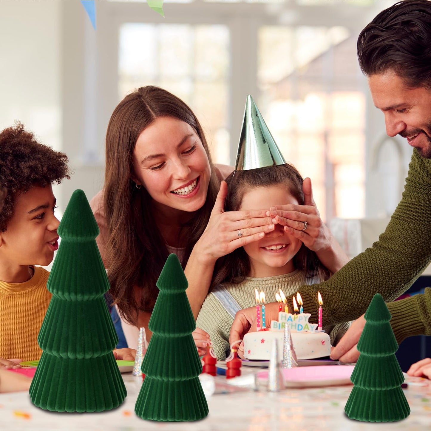 KEASKELL 3pc Dark Green Velvet Christmas Tree Decorations Set