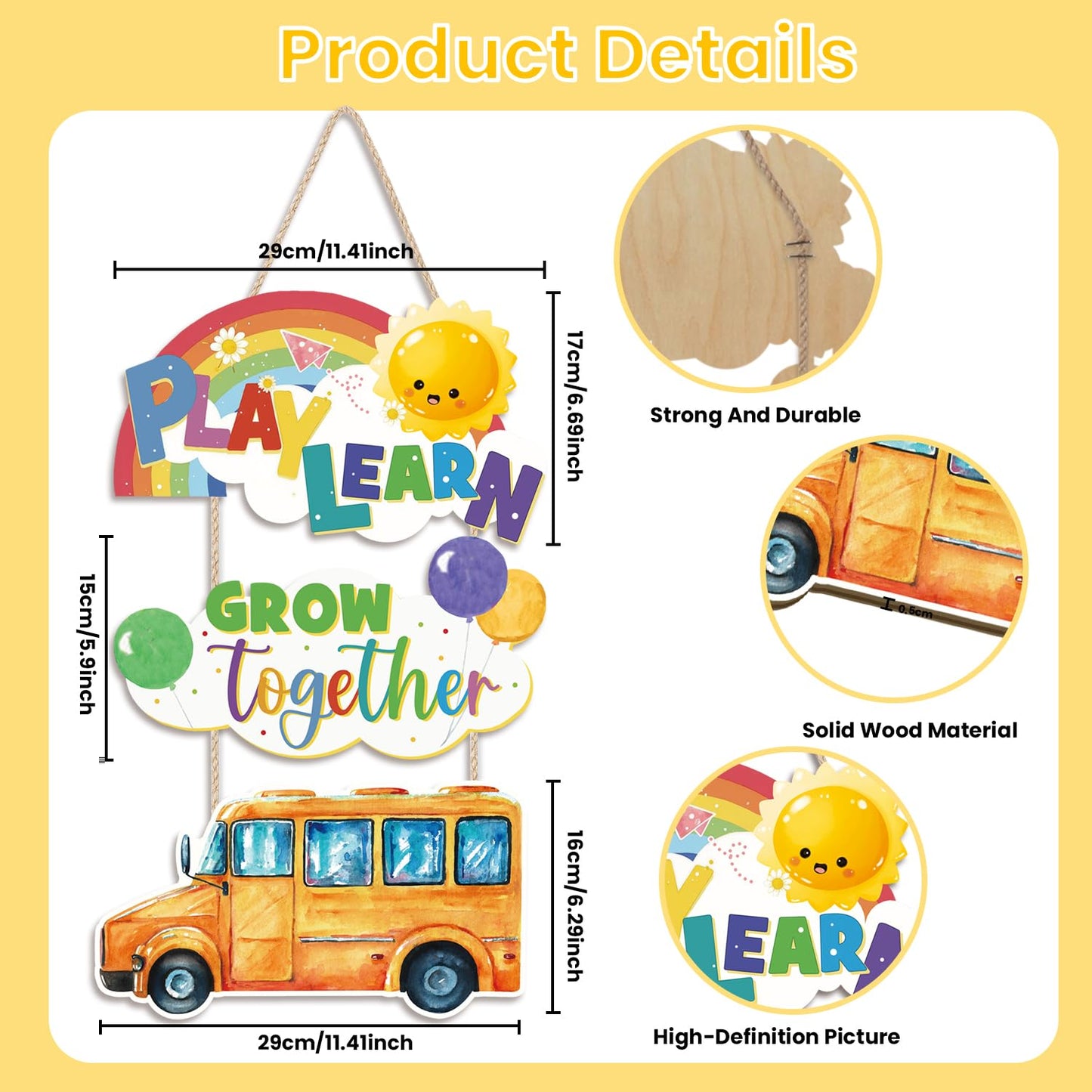 Aryroi Rainbow Wooden Classroom Door Sign School Decor 11.42x11.42 Yellow White