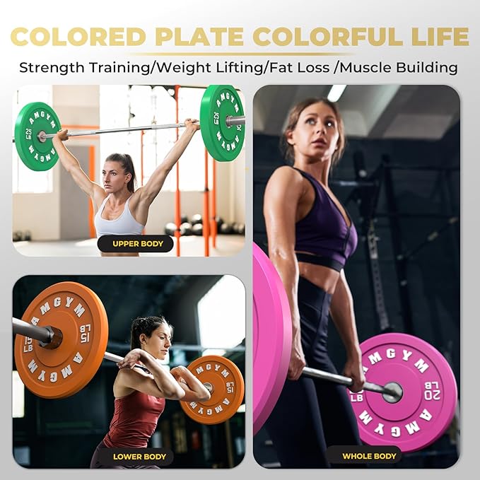 2 Inch Bumper Plates,10-500lbs,Barbell Rubber Olympic Weight Plates Set for Home Gym, Strength Training & Weight Lifting, Multiple Options Colors