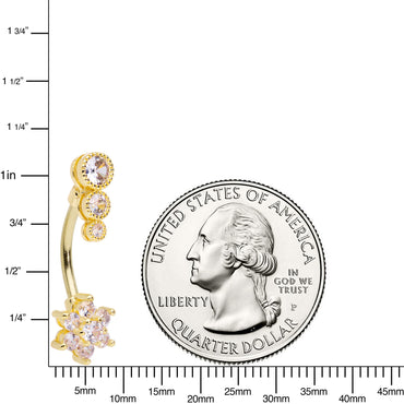 Clear CZ Gem Gold Tone Triple Drop Flower Belly Ring