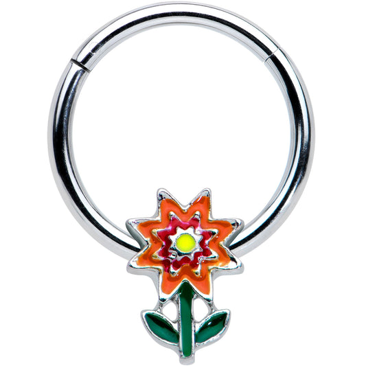16G 3/8 Red Orange Yellow Fanciful Flower Hinged Segment Ring