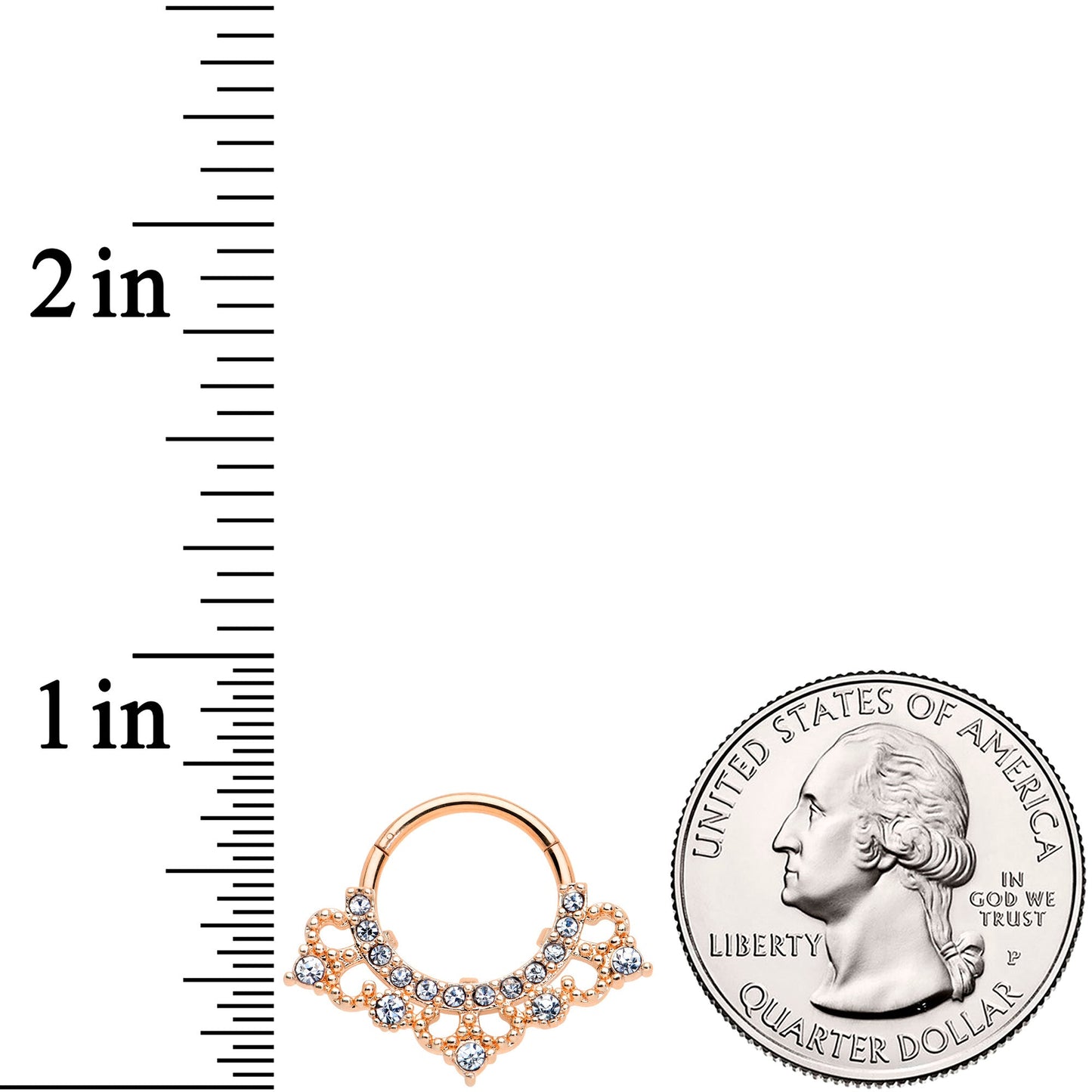 16G 3/8 Clear Gem Rose Gold Tone Tiny Tiara Hinged Segment Ring