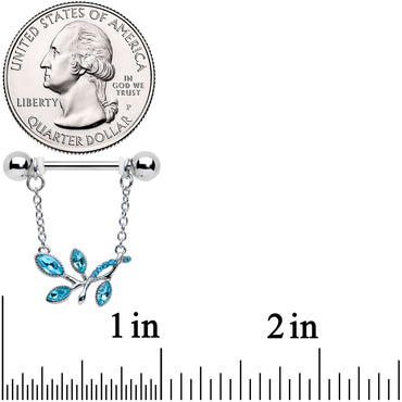 14G 9/16 Blue Gem Leaves of Love Chain Dangle Nipple Ring Set