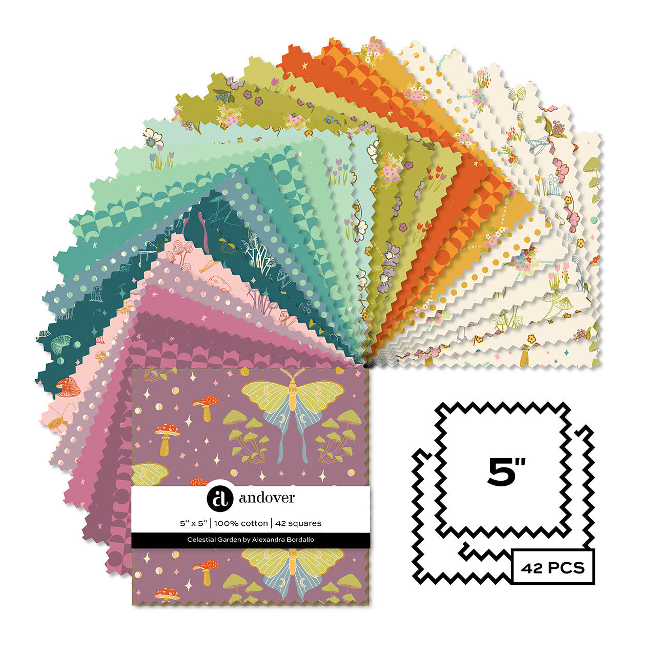 Celestial Garden - 5 X 5 Charm Squares - 42 Cuts Each