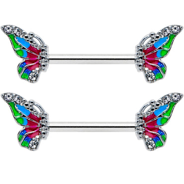 14G 1/2 Clear Gem Bright Beauty Butterfly Barbell Nipple Ring Set