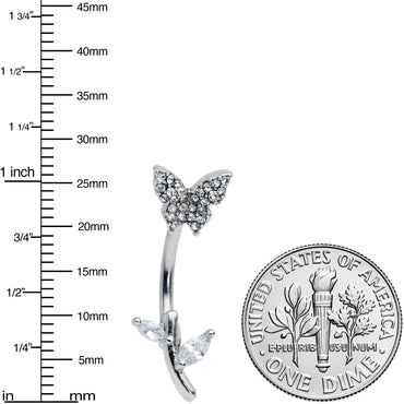 Clear Gem Branch Butterfly Top Mount Belly Ring
