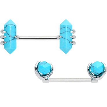 14G 9/16 Turquoise Stone Obelisks Barbell Nipple Ring Set