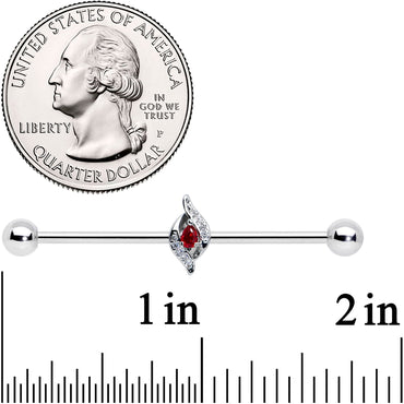14G Clear Red Gem Swirling Oval Industrial Barbell 38mm