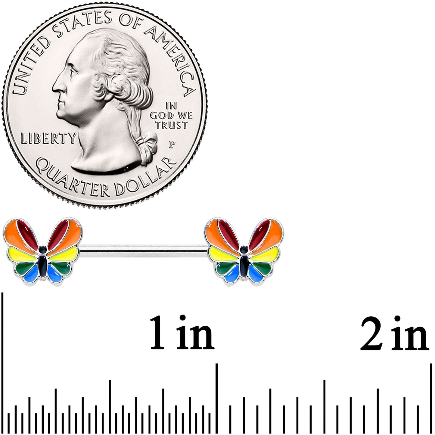 14G 9/16 Pride Rainbow Stripe Butterfly Barbell Nipple Ring Set