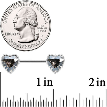 14G 9/16 Grey CZ Gem Heart Valentines Day Nipple Ring Set