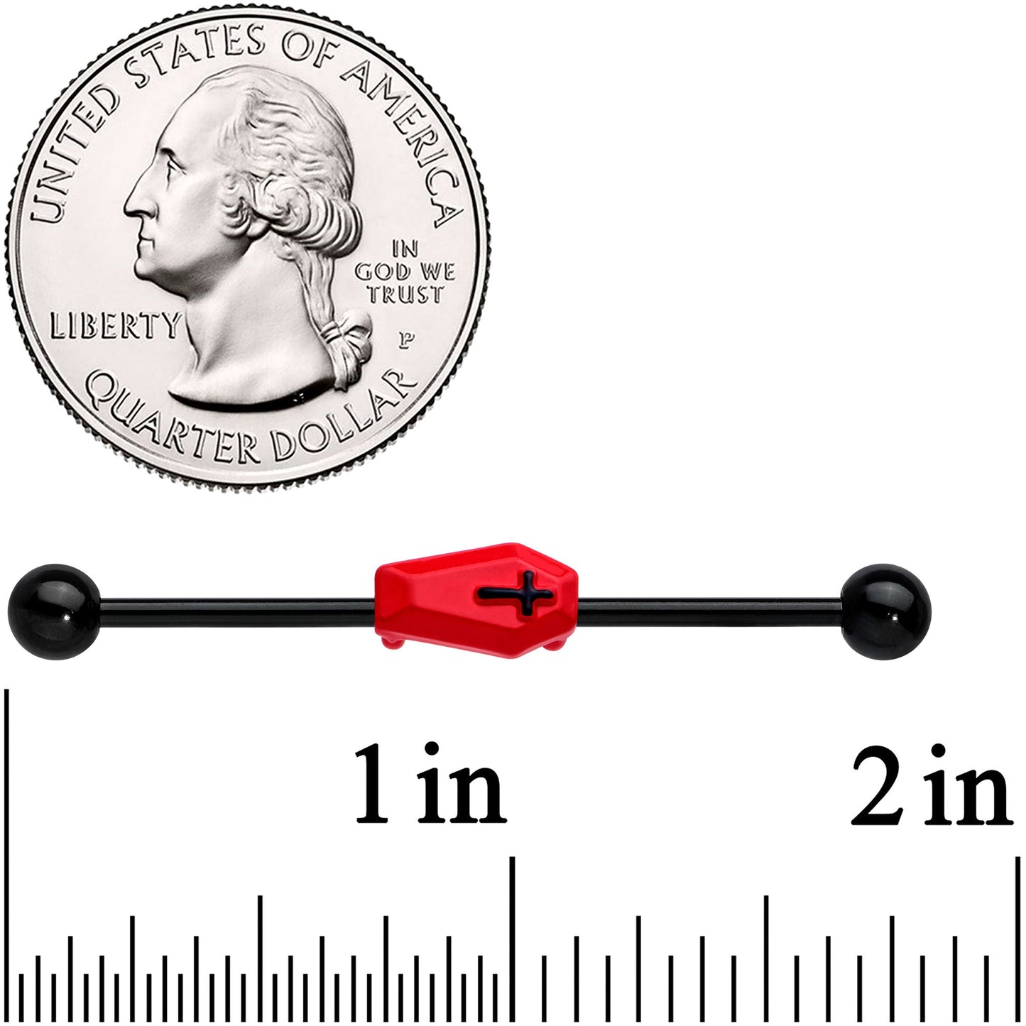 14G Black Red Coffin Halloween Industrial Barbell 38mm