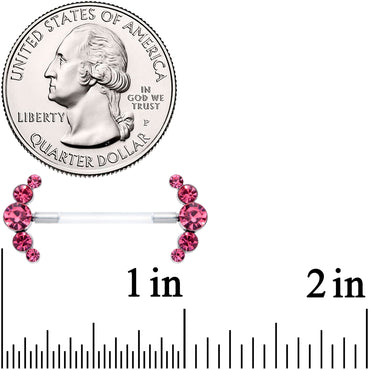 14G 13/16 Pink Gem Bioplast Simple Curvation Barbell Nipple Ring Set