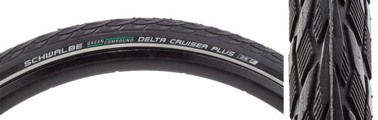 Schwalbe Delta Cruiser Plus Hybrid Tire 26''x1.75 Wire Clincher Green Compound PunctureGuard Reflex 50TPI Black