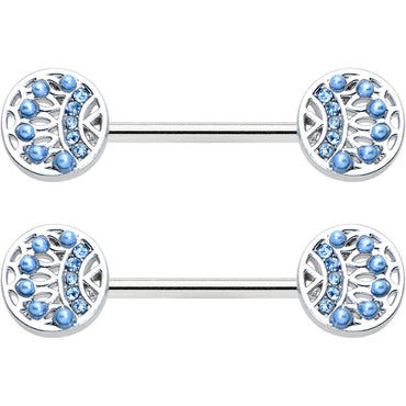 14G 1/2 Blue Gem Geometric Blues Barbell Nipple Ring Set