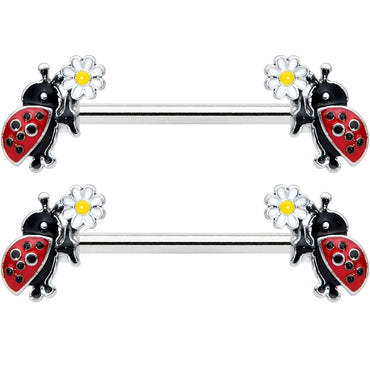 14G 1/2 Ladybug Daisy Flower Barbell Nipple Ring Set