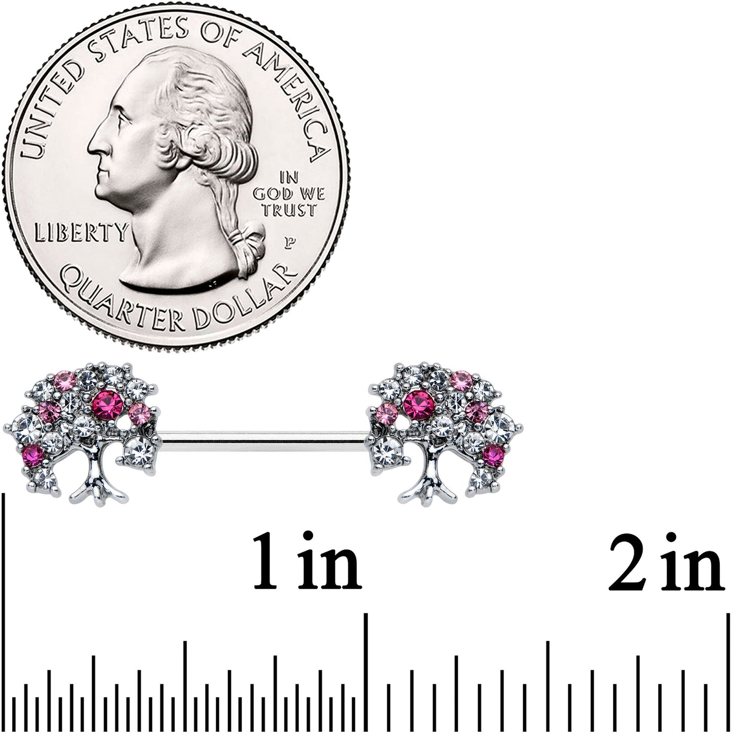 14G 9/16 Clear Pink Gem Luscious Fruit Tree Nipple Ring Set