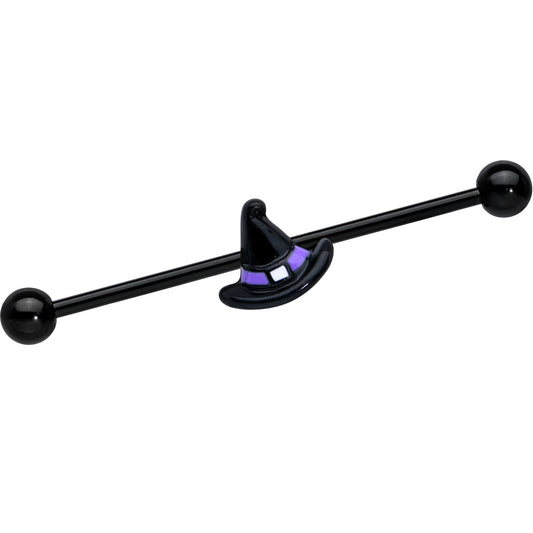 14G Black Purple Band Witch Hat Halloween Industrial Barbell 38mm