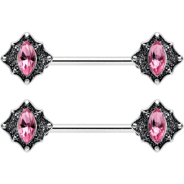14G 9/16 Pink Gem Rhombus Retro Barbell Nipple Ring Set