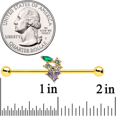 14G Clear CZ Gem Gold Tone Bunch Grapes Industrial Barbell 38mm