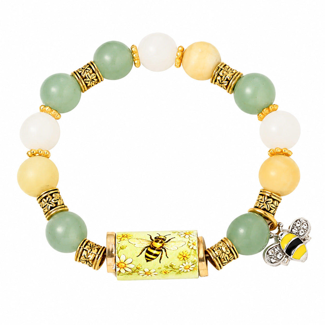 Womens Beaded Bracelet With Metal Tubes