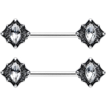 14G 9/16 Clear Gem Rhombus Retro Barbell Nipple Ring Set